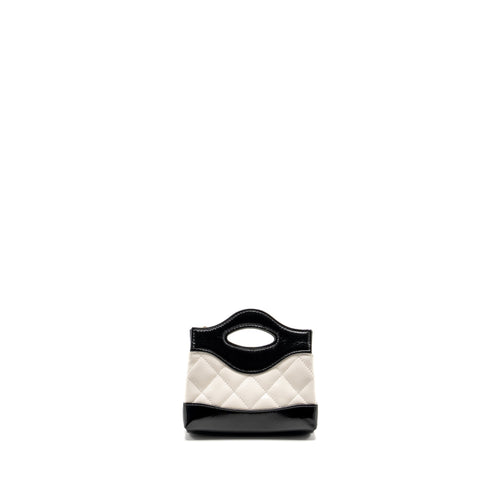 CHANEL 31 NANO CLUTCH WITH CHAIN SHINY LAMBSKIN WHITE/BLACK LGHW (MICROCHIP)