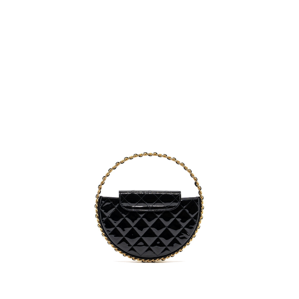 CHANEL 23K HOOP BAG PATENT BLACK GHW (MICROCHIP)