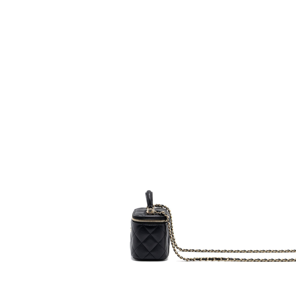 CHANEL TOP HANDLE MINI VANITY WITH CHAIN LAMBSKIN BLACK LGHW (MICROCHIP)