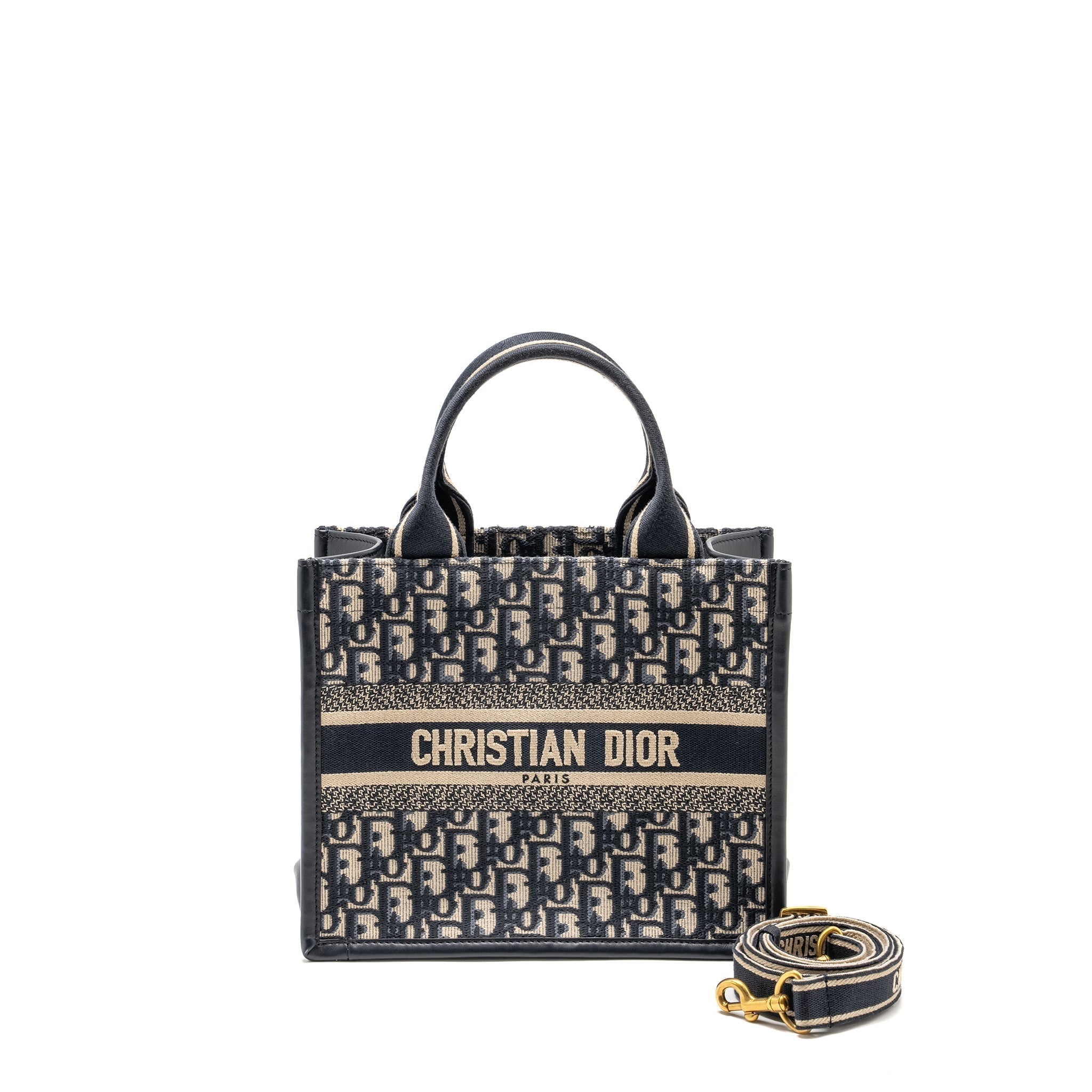 DIOR SMALL BOOK TOTE BLUE OBLIQUE EMBROIDERY/CALFSKIN GHW