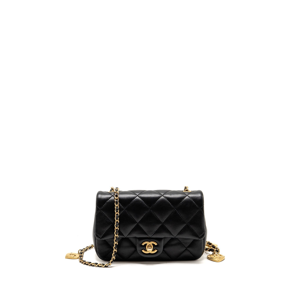 CHANEL 22B HEART CHAIN FLAP BAG LAMBSKIN BLACK GHW(MICROCHIP)