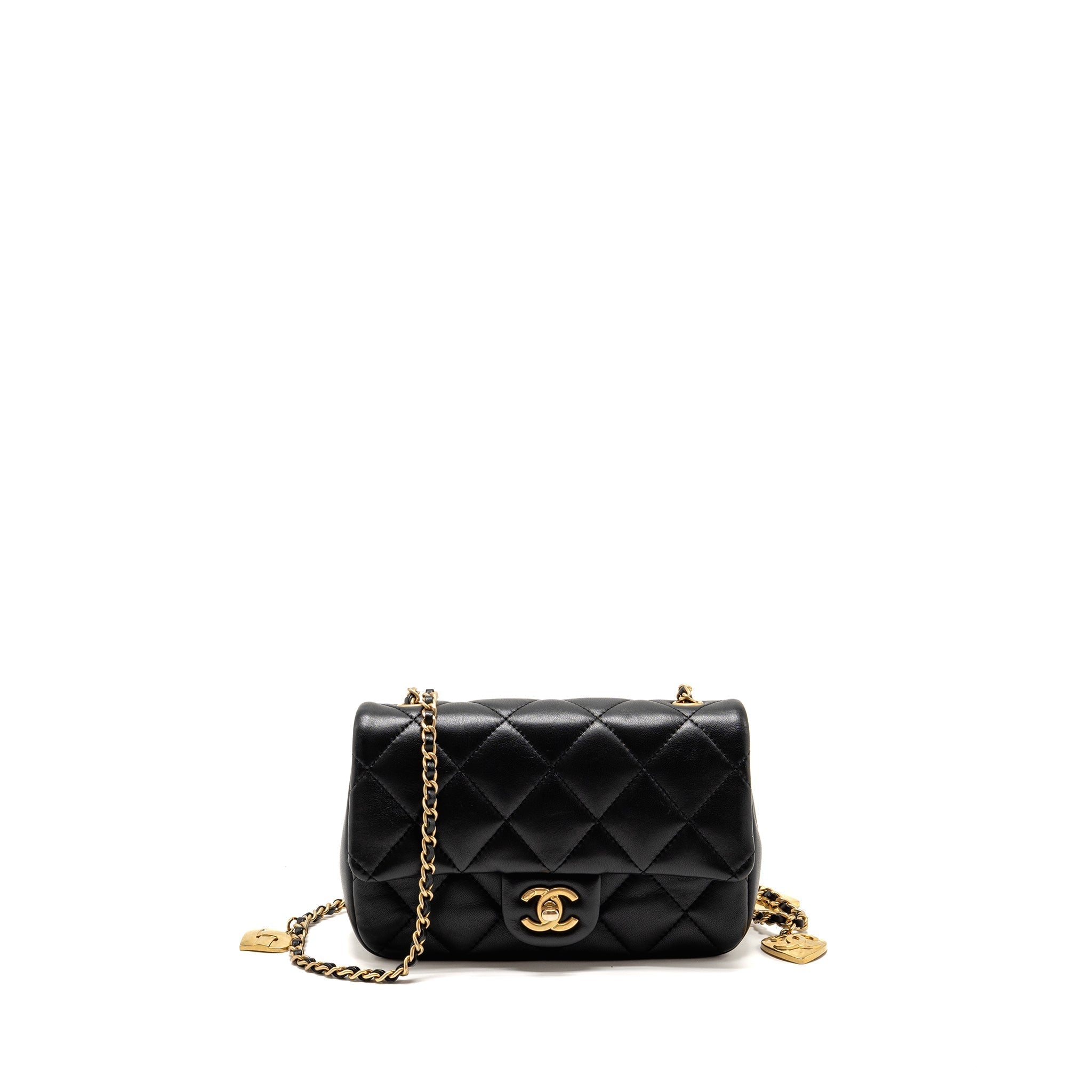 CHANEL 22B HEART CHAIN FLAP BAG LAMBSKIN BLACK GHW(MICROCHIP)