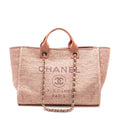 CHANEL LARGE DEAUVILLE TOTE SHOPPING BAG CANVAS/ CALFSKIN PINK SHW