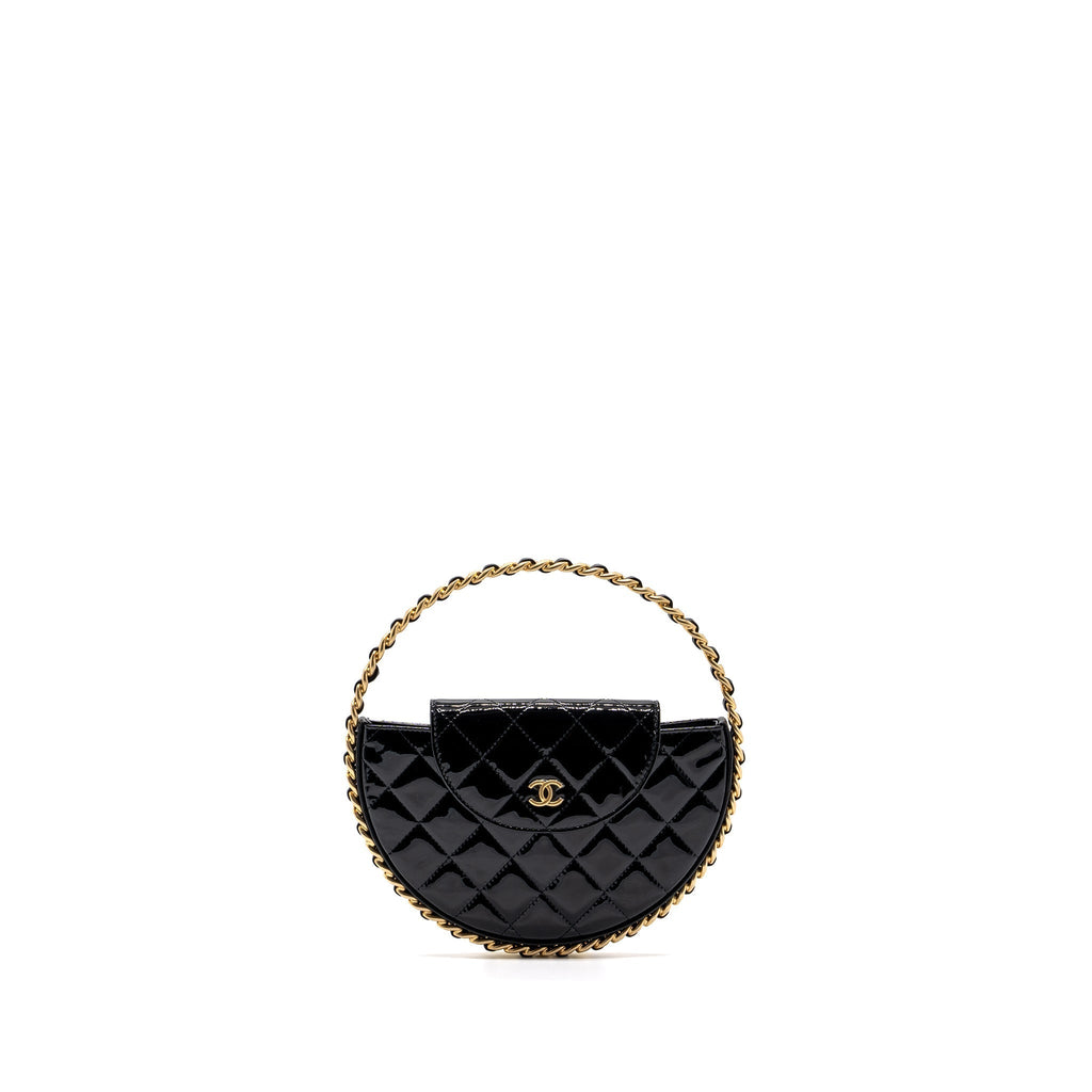 CHANEL 23K HOOP BAG PATENT BLACK GHW (MICROCHIP)