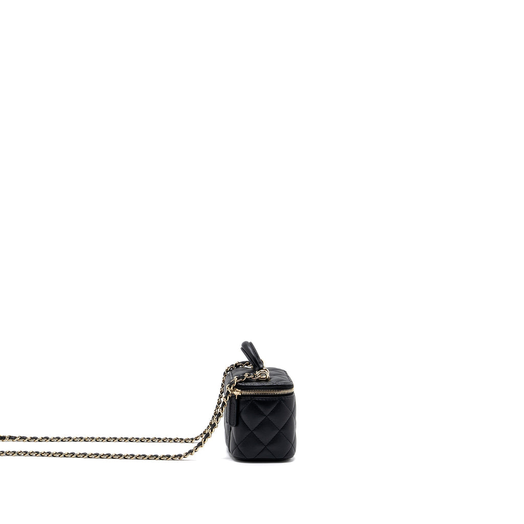 CHANEL TOP HANDLE MINI VANITY WITH CHAIN LAMBSKIN BLACK LGHW (MICROCHIP)
