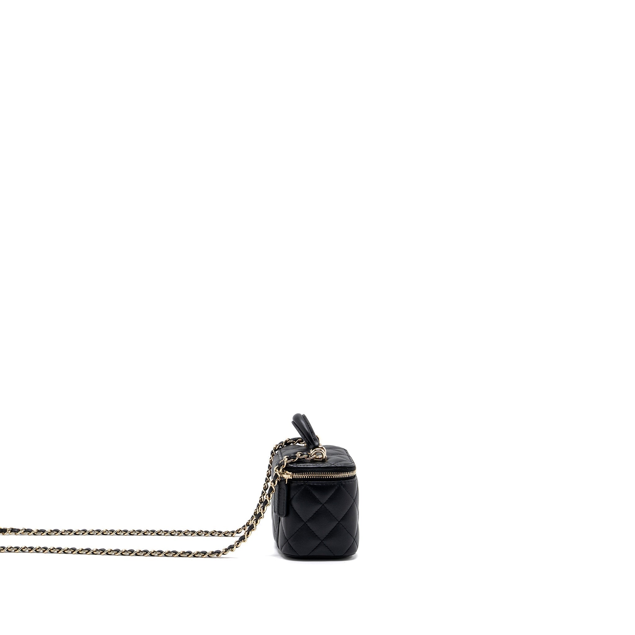 CHANEL TOP HANDLE MINI VANITY WITH CHAIN LAMBSKIN BLACK LGHW (MICROCHIP)