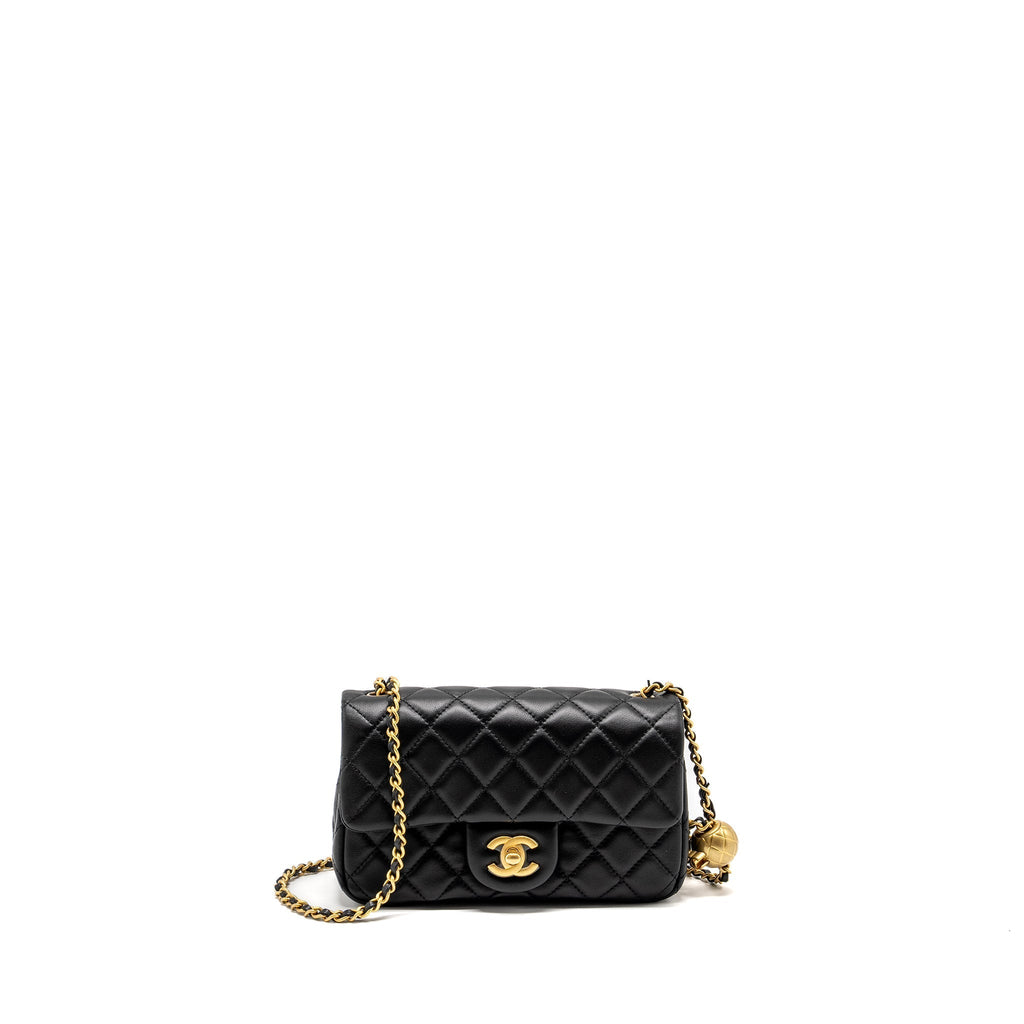 CHANEL PEARL CRUSH MINI RECTANGULAR FLAP BAG LAMBSKIN BLACK GHW (MICROCHIP)