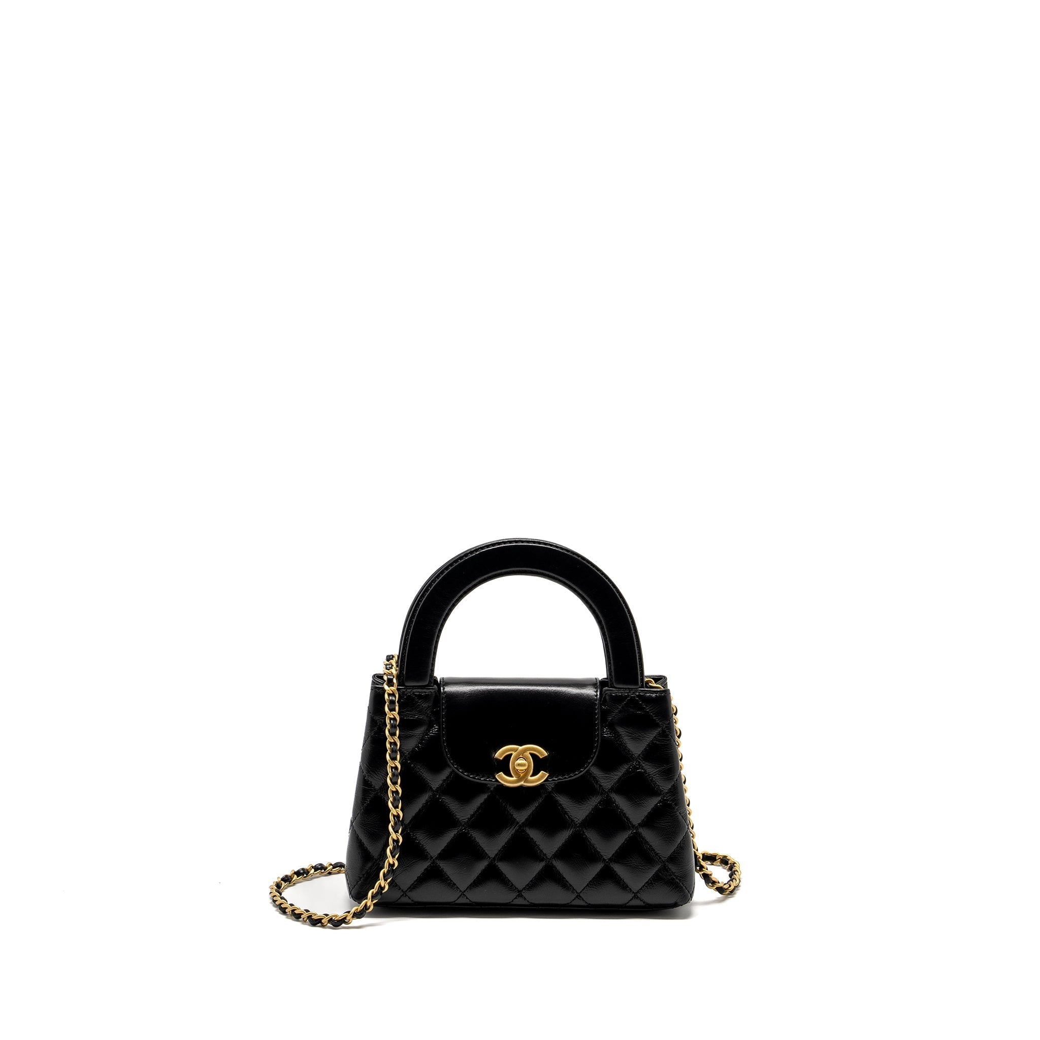 CHANEL MINI KELLY SHOPPING TOTE BAG CALFSKIN BLACK GHW (MICROCHIP)