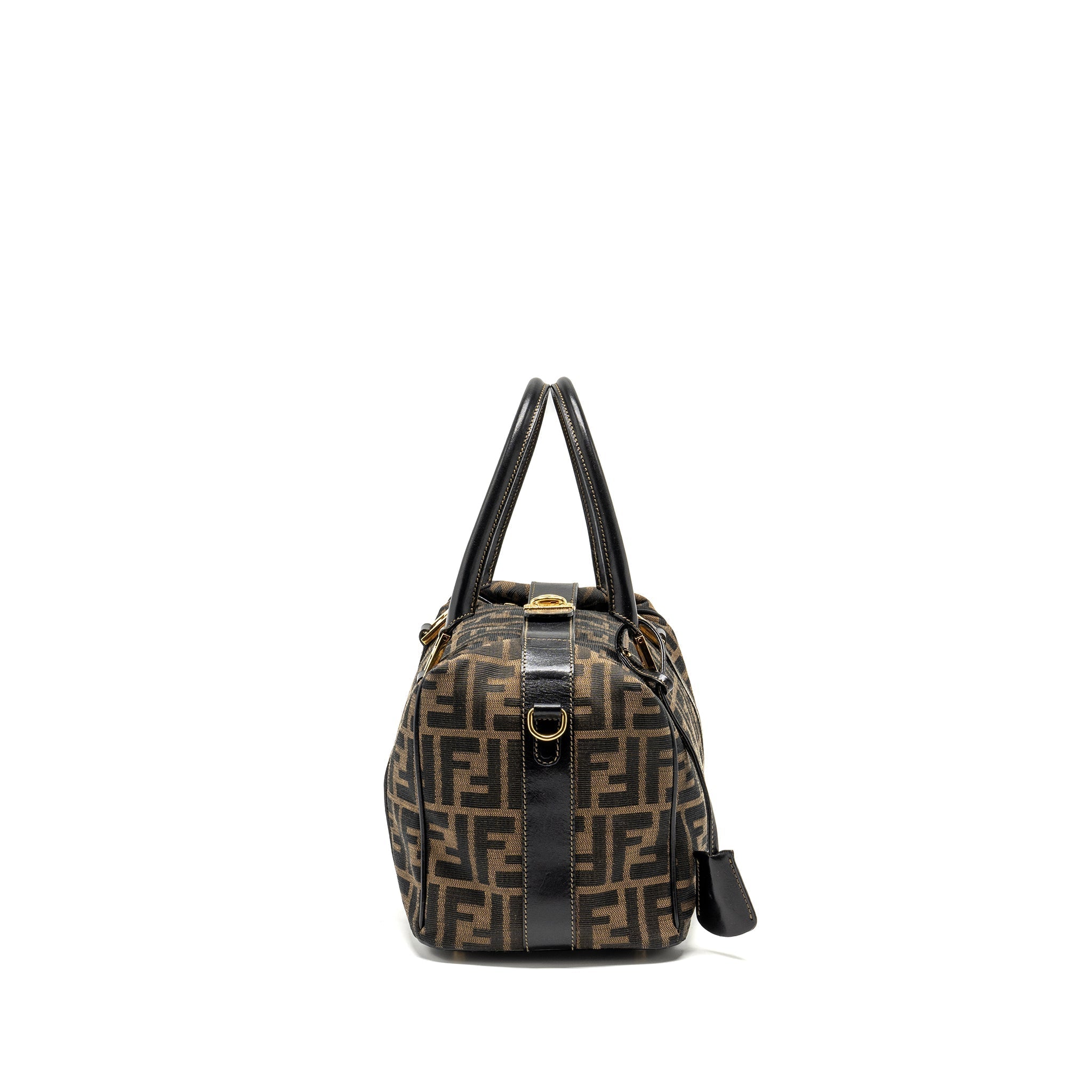 FENDI VINTAGE HANDLE BOWLING BAG CANVAS BROWN GHW