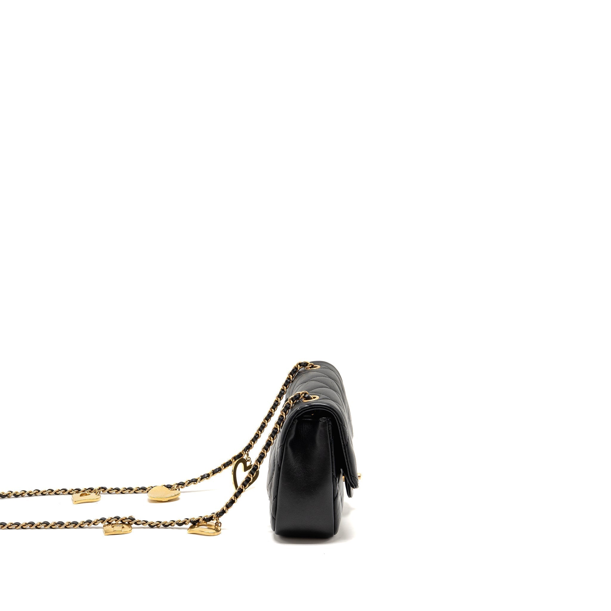 CHANEL 22B HEART CHAIN FLAP BAG LAMBSKIN BLACK GHW(MICROCHIP)