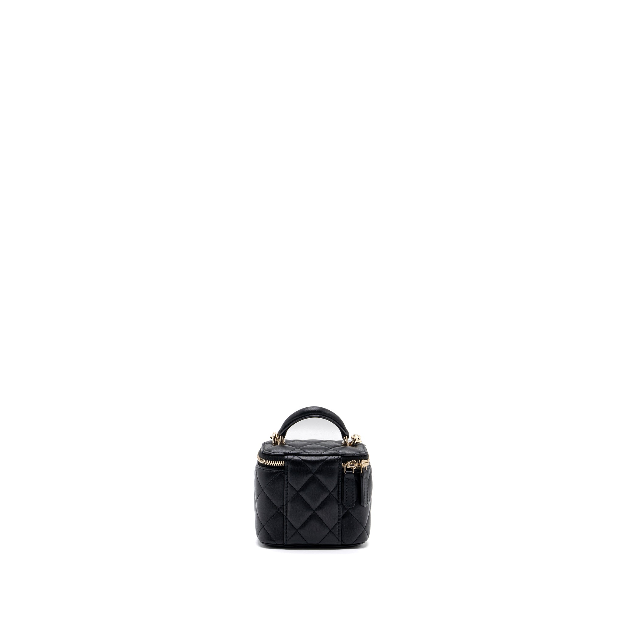 CHANEL TOP HANDLE MINI VANITY WITH CHAIN LAMBSKIN BLACK LGHW (MICROCHIP)