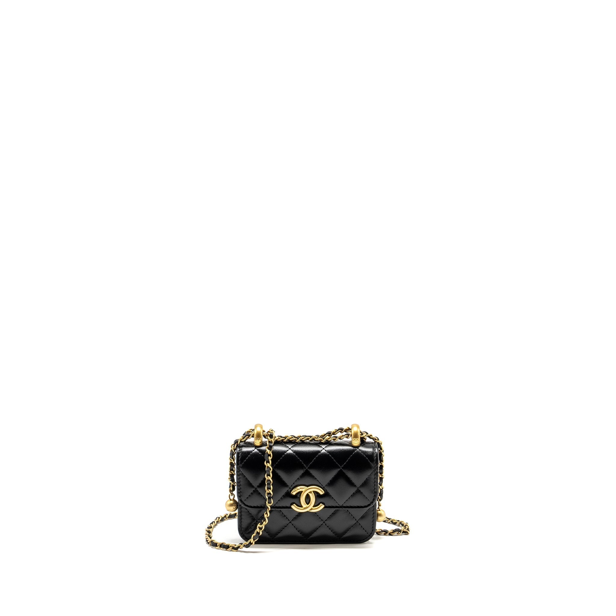 CHANEL 21A GOLD CRUSH MINI FLAP CLUTCH WITH ADJUSTABLE CHAIN CALFSKIN BLACK GHW