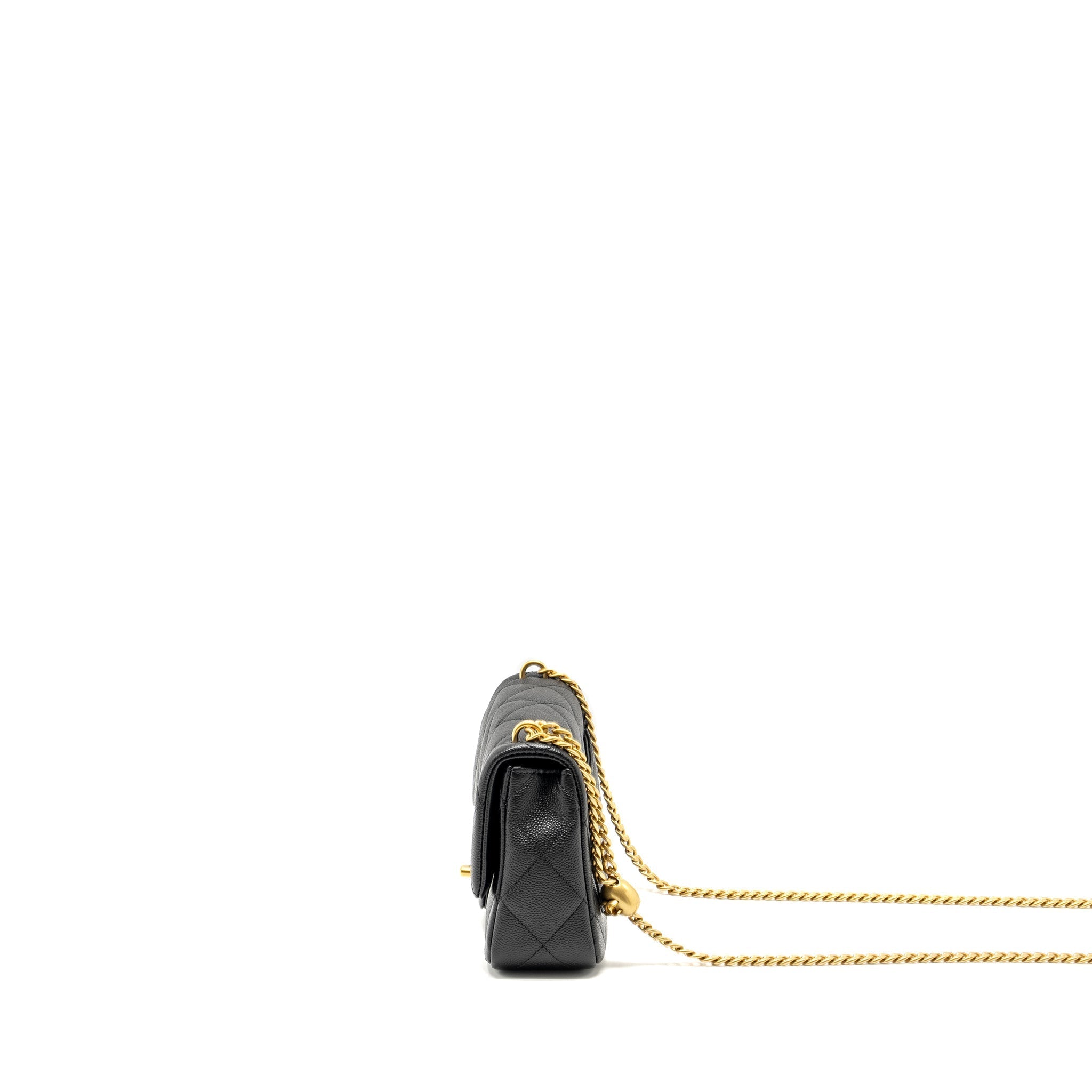 CHANEL COCO LOVE FLAP BAG WITH ADJUSTABLE CHAIN CAVIAR BLACK GHW (MICROCHIP)