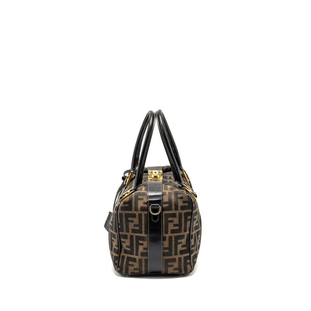 FENDI VINTAGE HANDLE BOWLING BAG CANVAS BROWN GHW