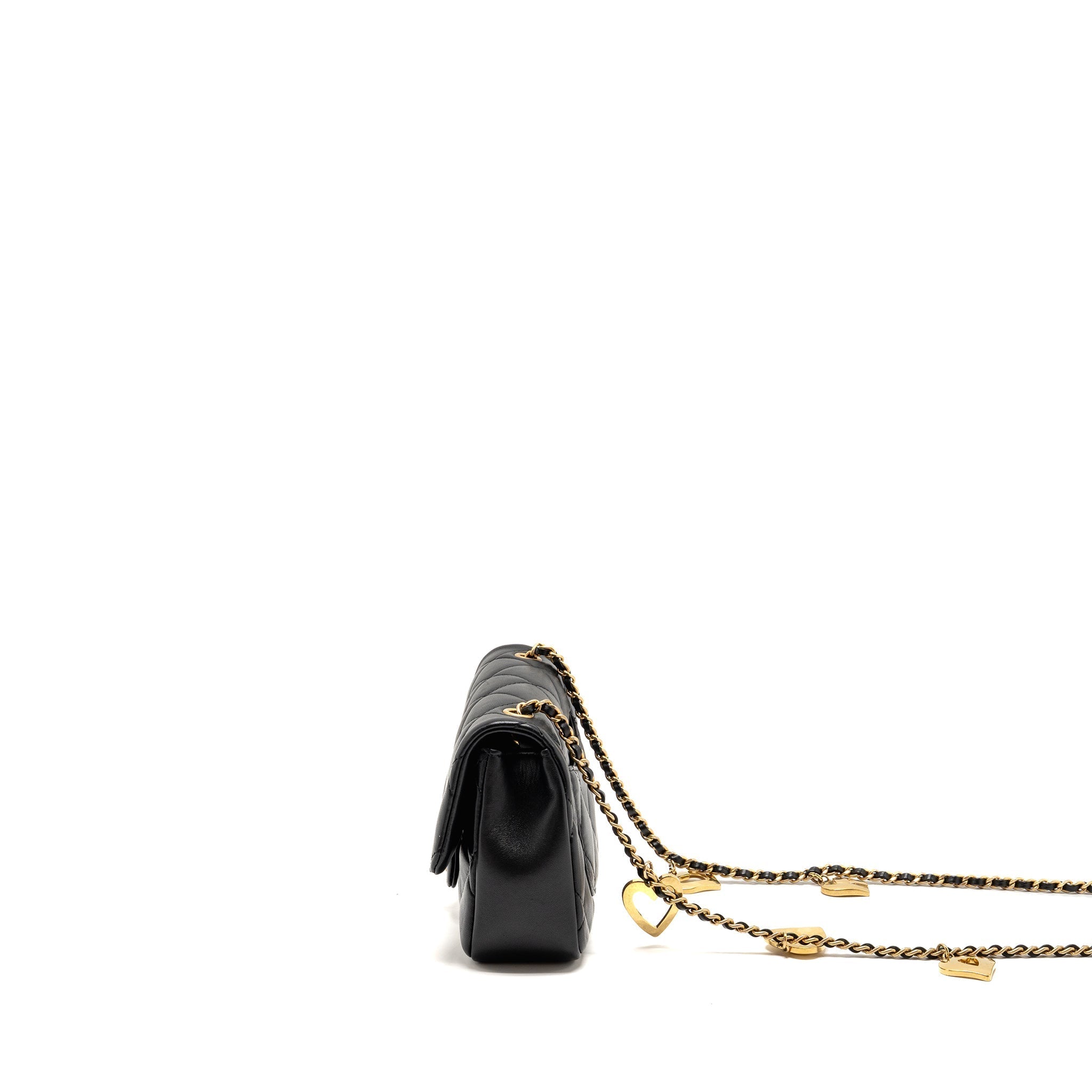 CHANEL 22B HEART CHAIN FLAP BAG LAMBSKIN BLACK GHW(MICROCHIP)