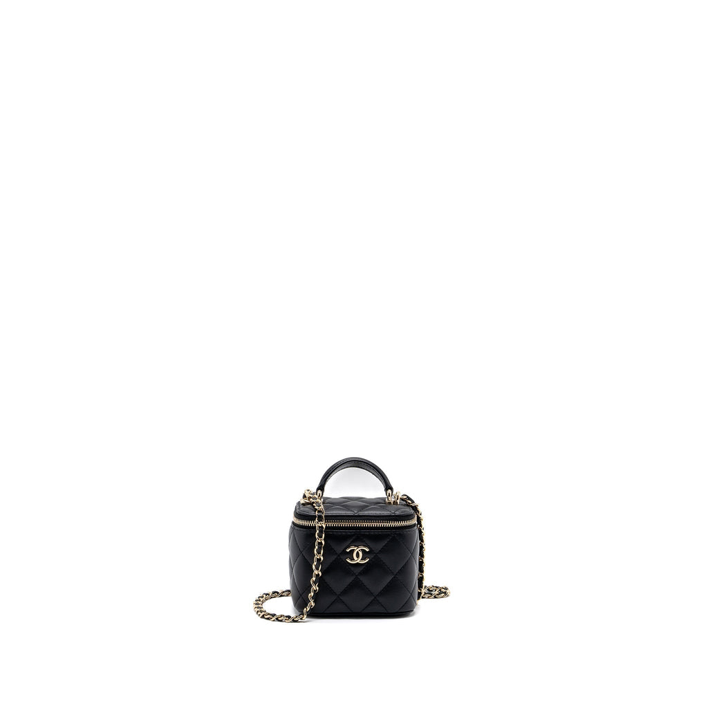 CHANEL TOP HANDLE MINI VANITY WITH CHAIN LAMBSKIN BLACK LGHW (MICROCHIP)