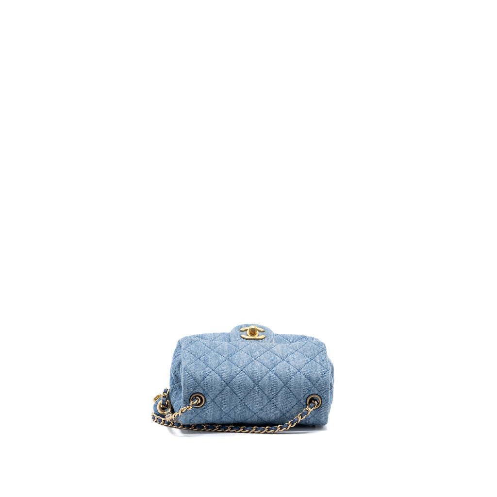 CHANEL 22C DENIM PEARL CRUSH MINI SQUARE FLAP BAG DENIM LIGHT BLUE GHW (MICROCHIP)