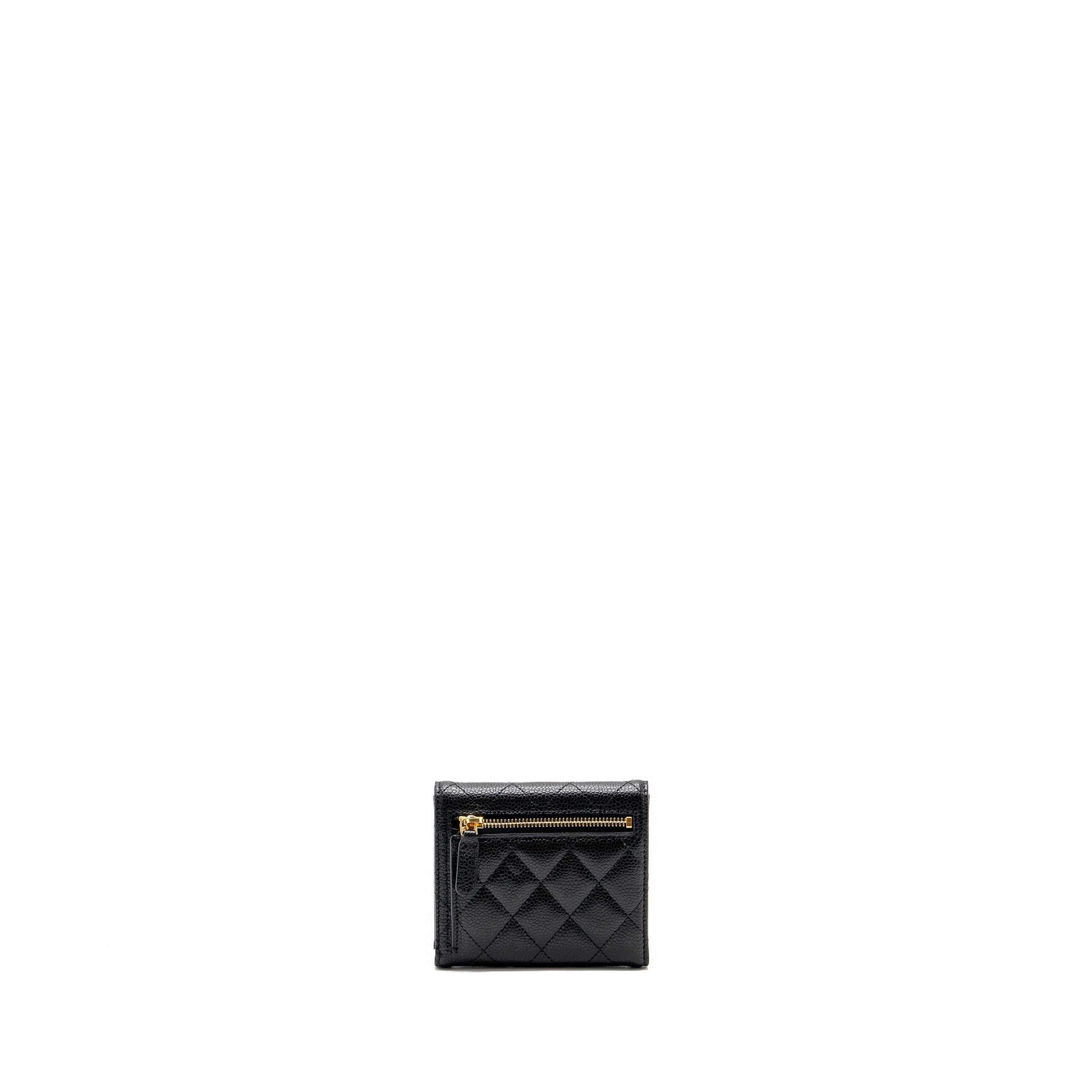 CHANEL CLASSIC SMALL COMPACT WALLET CAVIAR BLACK GHW (MICROCHIP)