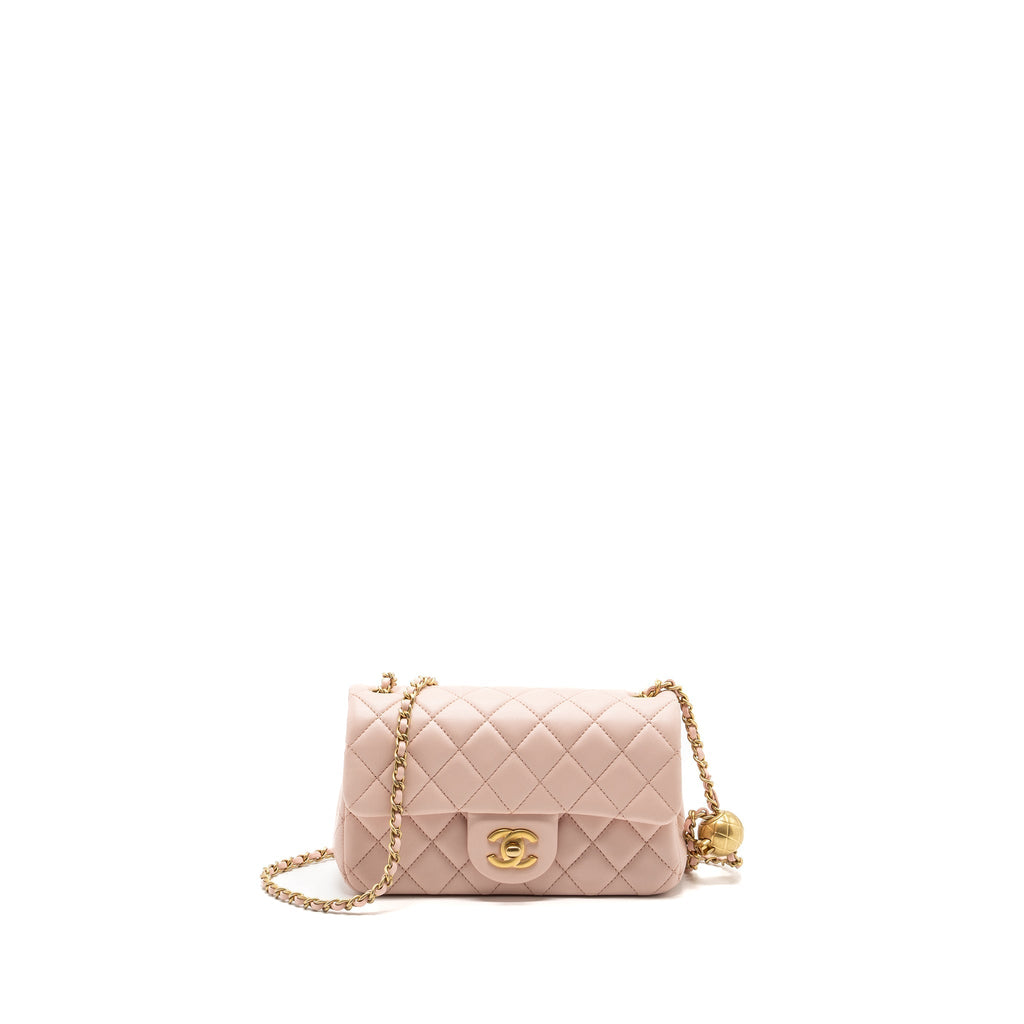 CHANEL 23K PEARL CRUSH MINI RECTANGULAR FLAP BAG LAMBSKIN LIGHT PINK GHW (MICROCHIP)