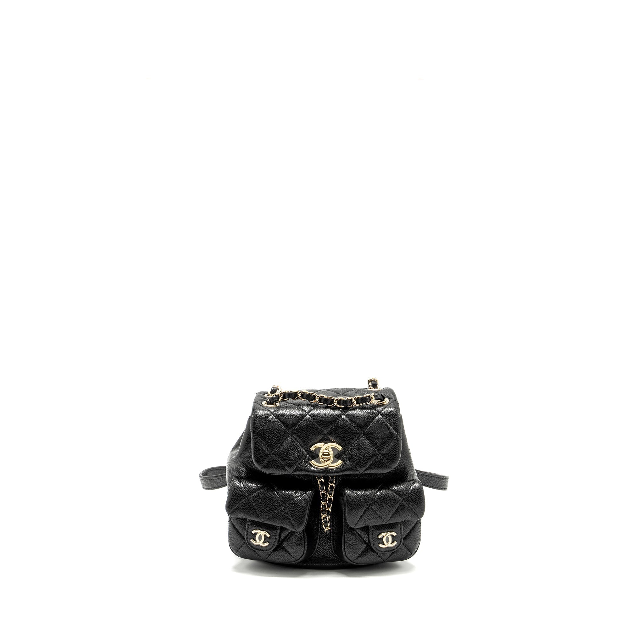 CHANEL 24A MINI DUMA BACKPACK GRAINED CALFSKIN BLACK LGHW (MICROCHIP)