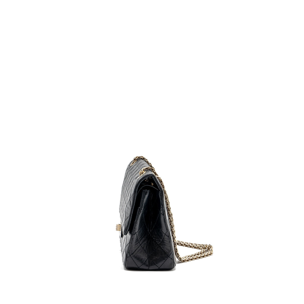 CHANEL LARGE 2.55 REISSUE FLAP BAG AGED CALFSKIN BLACK LGHW
