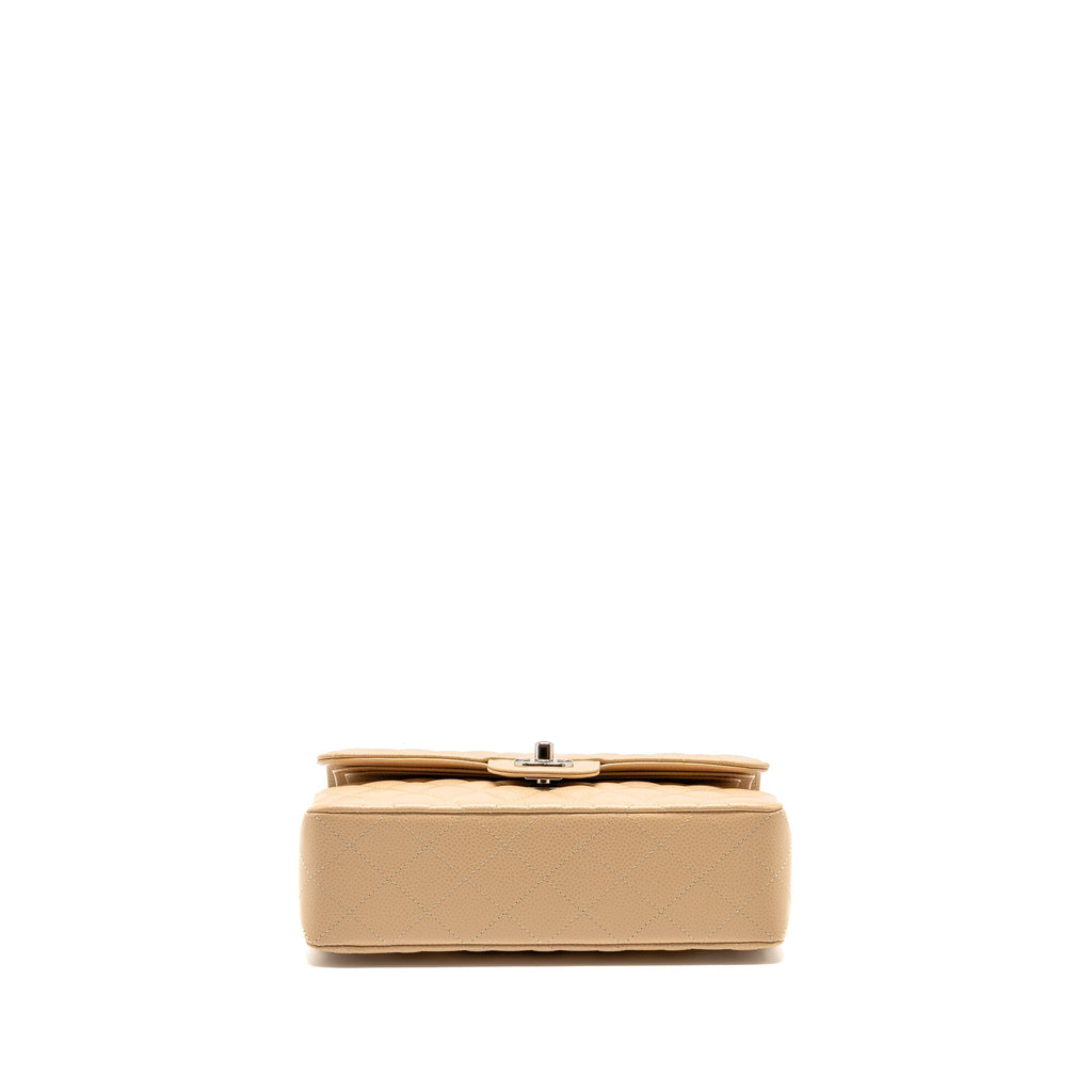 CHANEL SMALL CLASSIC DOUBLE FLAP BAG CAVIAR BEIGE SHW (MICROCHIP)