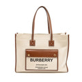 BURBERRY MEDIUM FREYA TOTE CANVAS/LEATHER NATURAL/TAN GHW