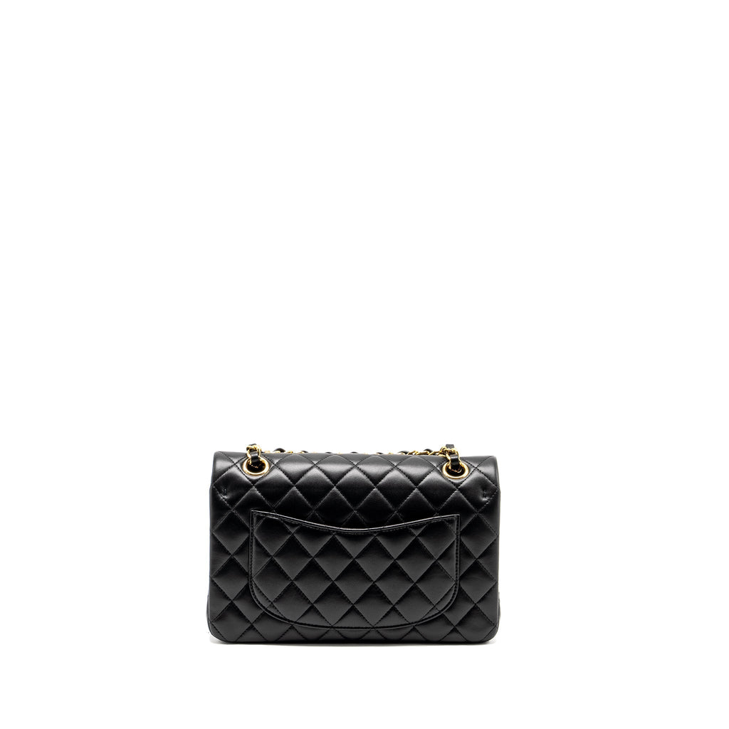 CHANEL SMALL CLASSIC DOUBLE FLAP BAG LAMBSKIN BLACK GHW (MICROCHIP)