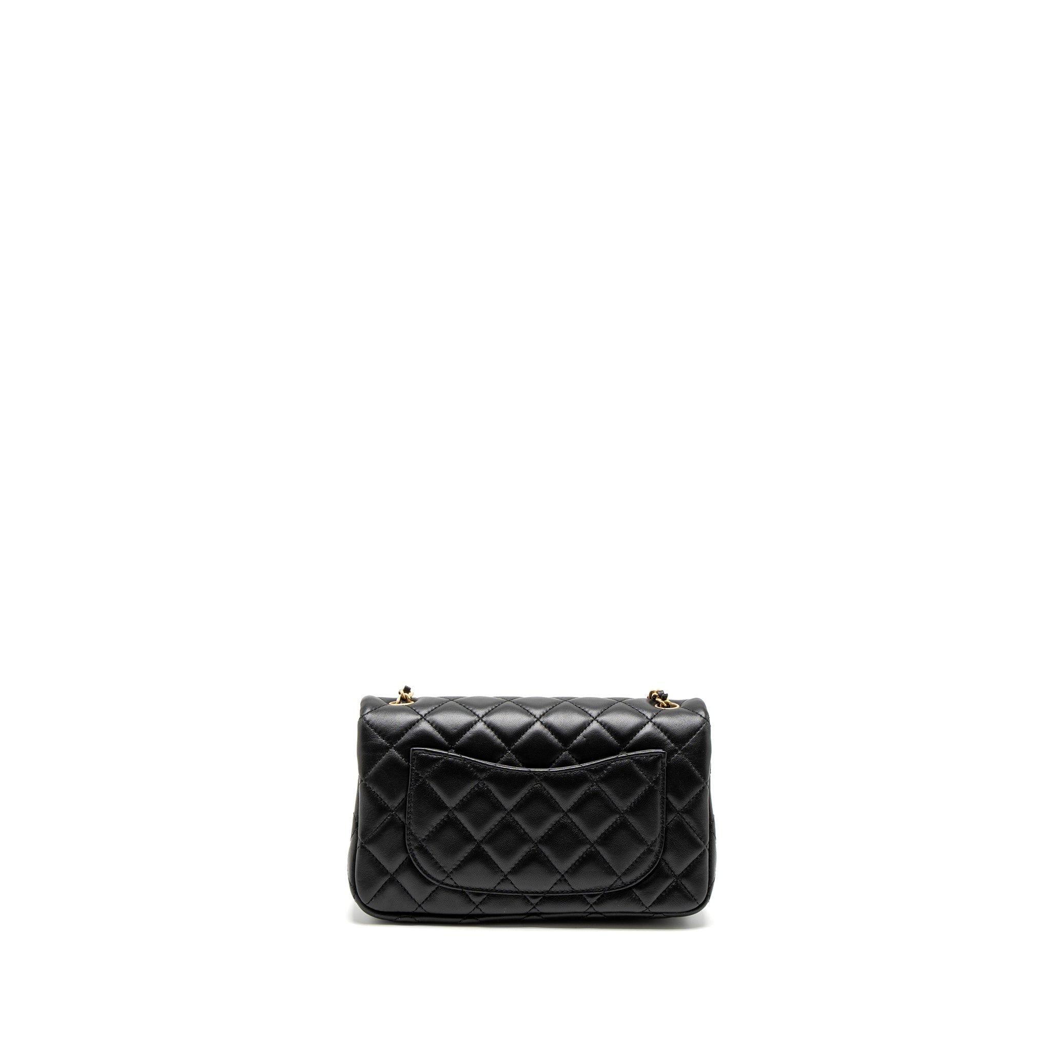 CHANEL PEARL CRUSH MINI RECTANGULAR LAMBSKIN BLACK BRUSHED GHW (MICROCHIP)