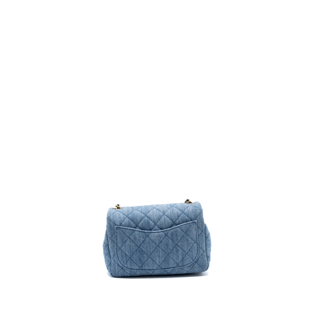 CHANEL 22C DENIM PEARL CRUSH MINI SQUARE FLAP BAG DENIM LIGHT BLUE GHW (MICROCHIP)