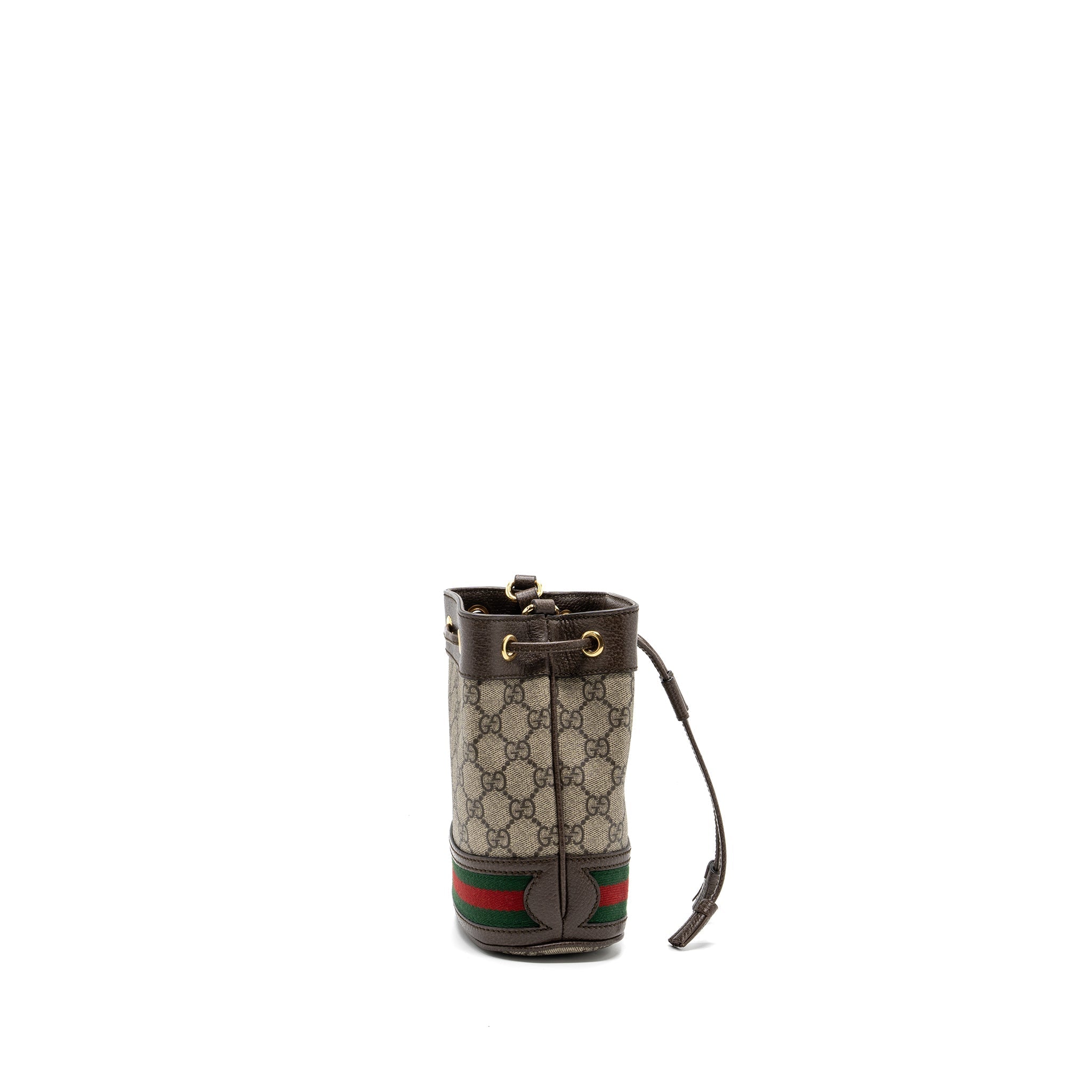 GUCCI OPHIDIA MINI GG BUCKET BAG BEIGE / EBONY GG SUPREME CANVAS GHW