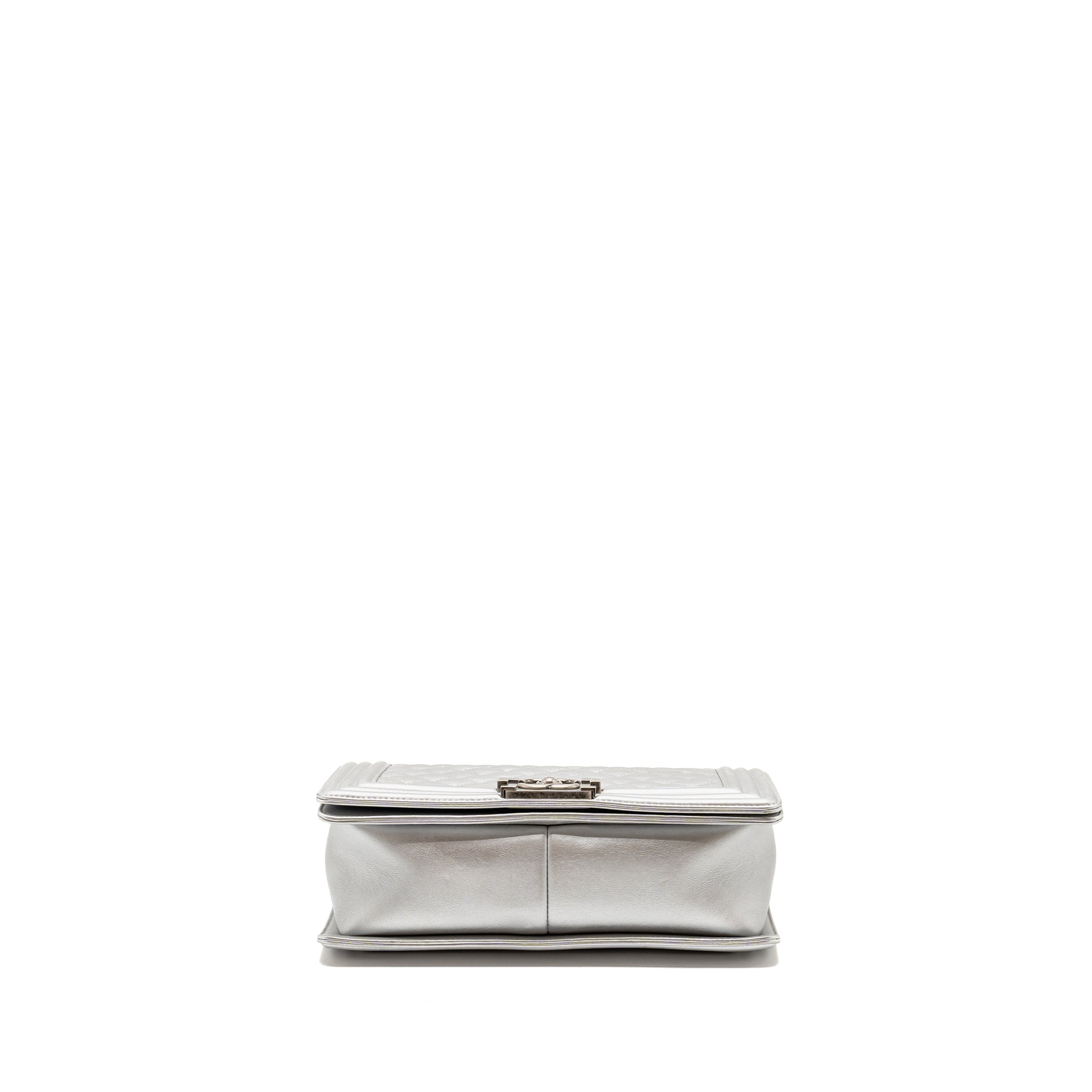 CHANEL MEDIUM BOY BAG LAMBSKIN SILVER SHW