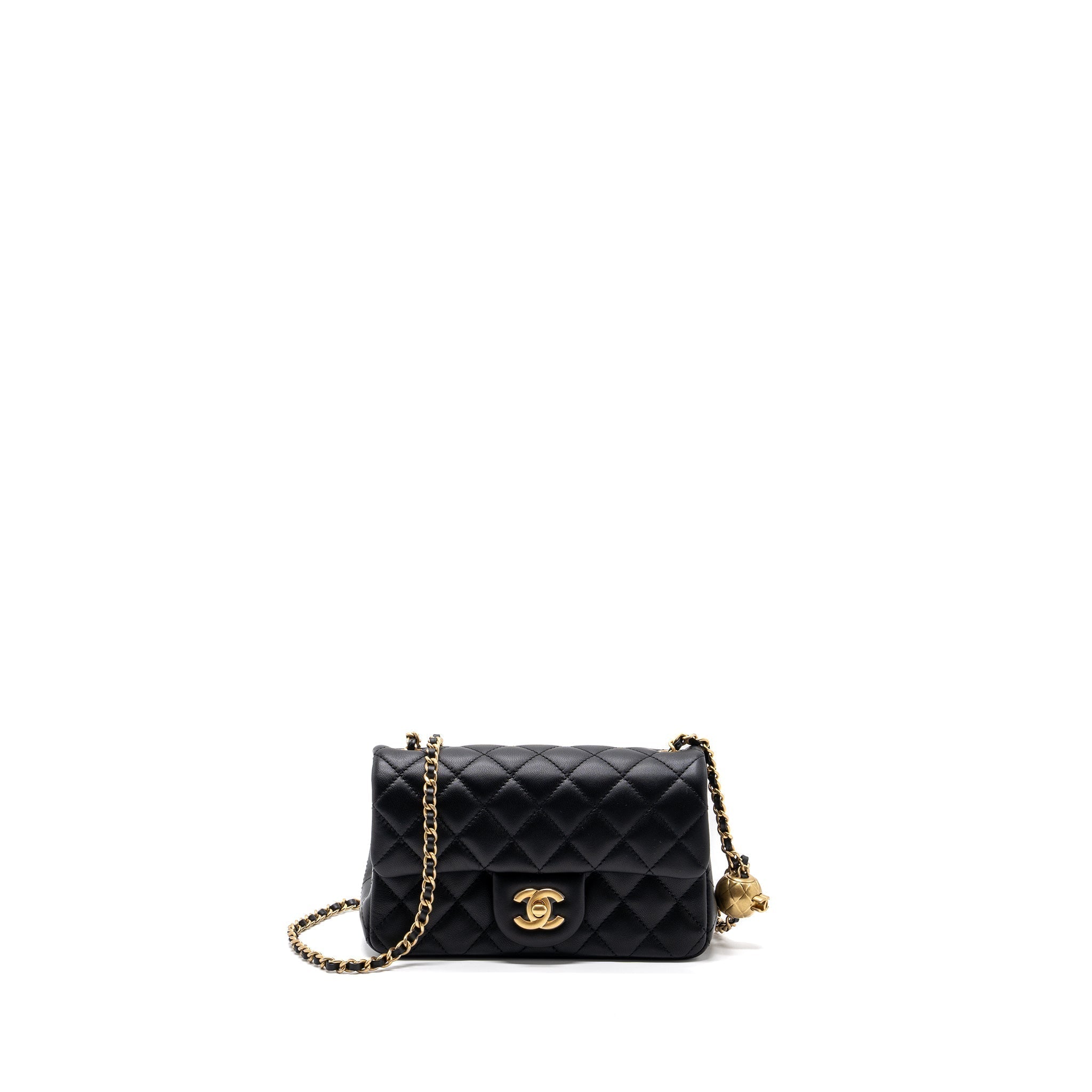 CHANEL 23K PEARL CRUSH MINI RECTANGULAR FLAP BAG LAMBSKIN BLACK GHW (MICROCHIP)