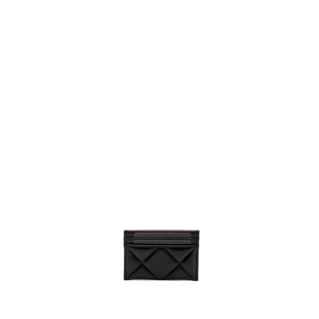 CHANEL 19 CARD HOLDER LAMBSKIN BLACK/PINK GHW (MICROCHIP)