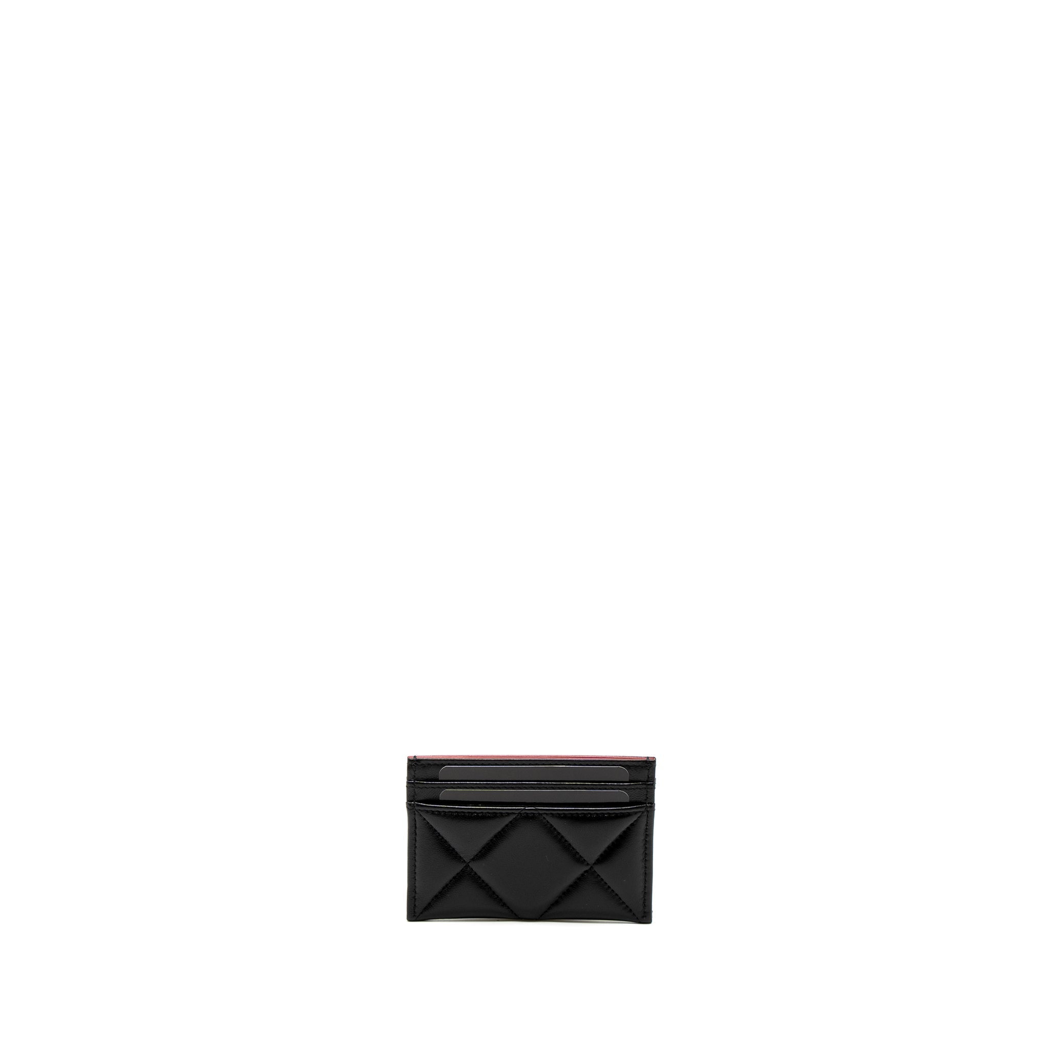 CHANEL 19 CARD HOLDER LAMBSKIN BLACK/PINK GHW (MICROCHIP)