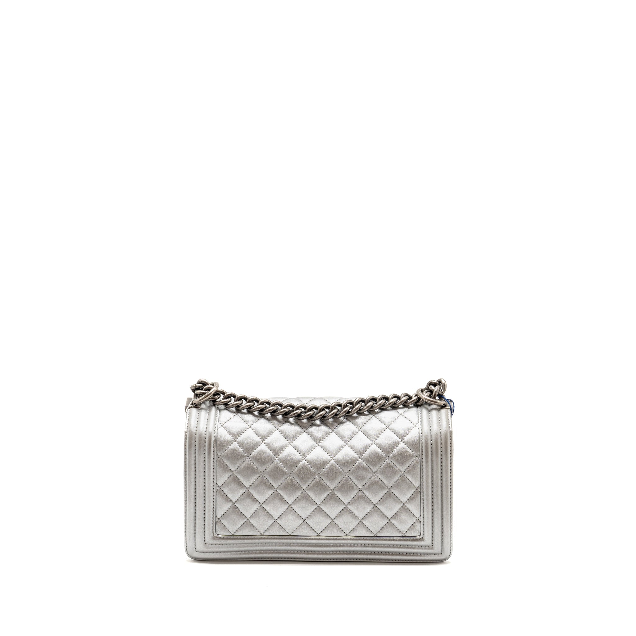CHANEL MEDIUM BOY BAG LAMBSKIN SILVER SHW