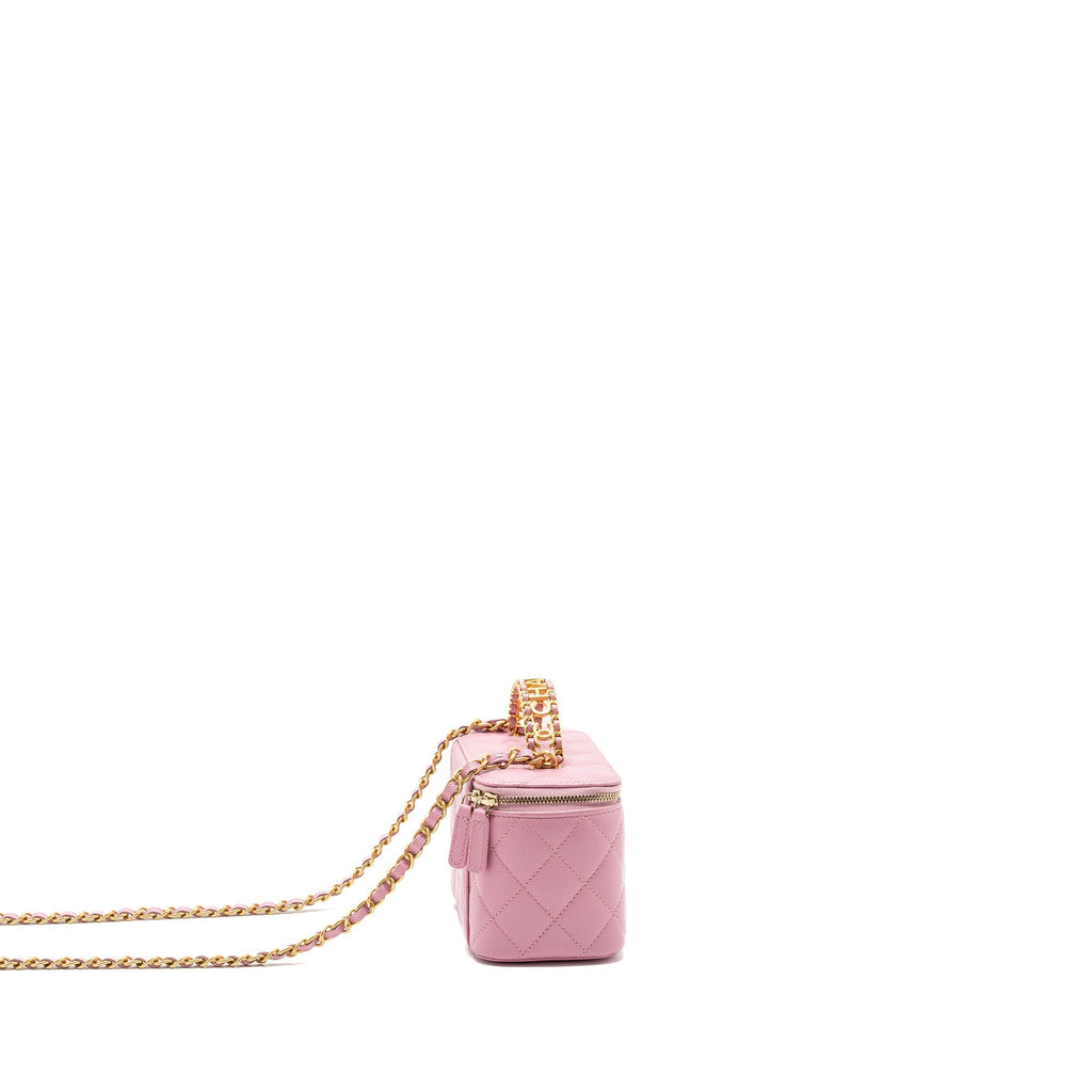 CHANEL LETTER TOP HANDLE LONG VANITY WITH CHAIN CAVIAR PINK GHW