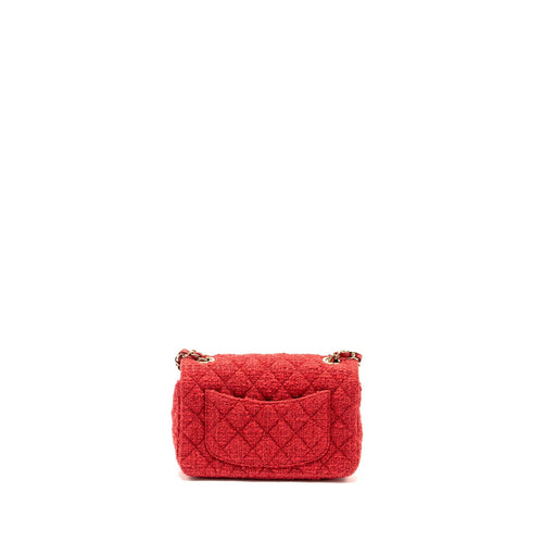 CHANEL MINI RECTANGULAR FLAP BAG TWEED RED LGHW (MICROCHIP)
