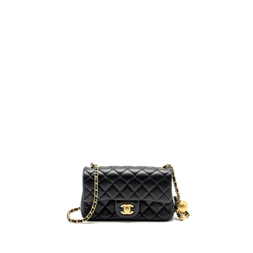 CHANEL PEARL CRUSH MINI RECTANGULAR FLAP BAG LAMBSKIN BLACK GHW (MICROCHIP)