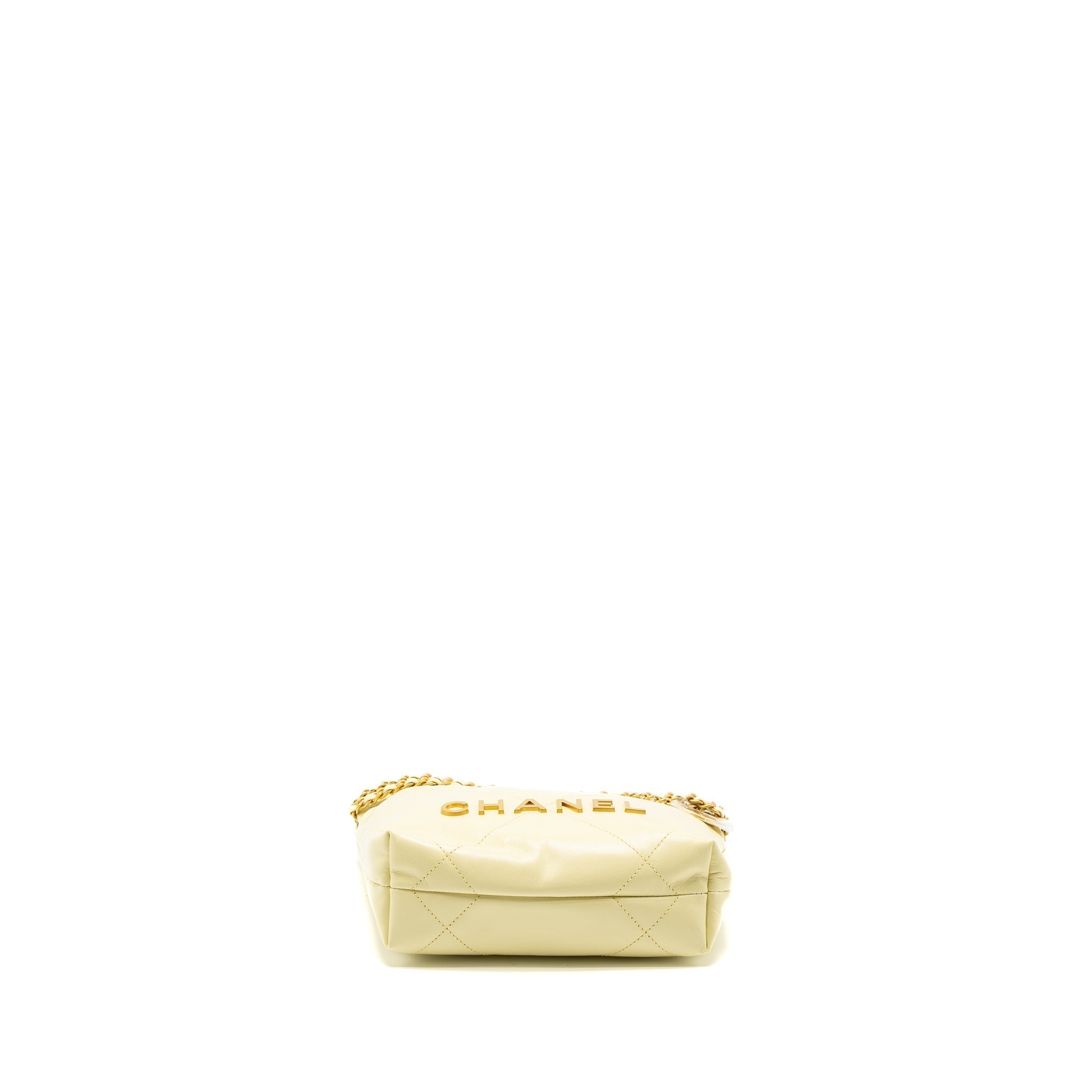 CHANEL 23S MINI 22 BAG SHINY CALFSKIN LIGHT YELLOW BRUSHED GHW (MICROCHIP)