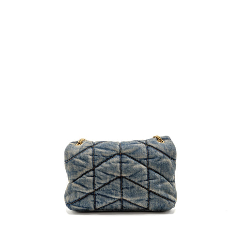SAINT LAURENT/YSL TOY LOULOU PUFFER SHOULDER BAG DENIM INDIGO BLUE/CINNAMON GHW