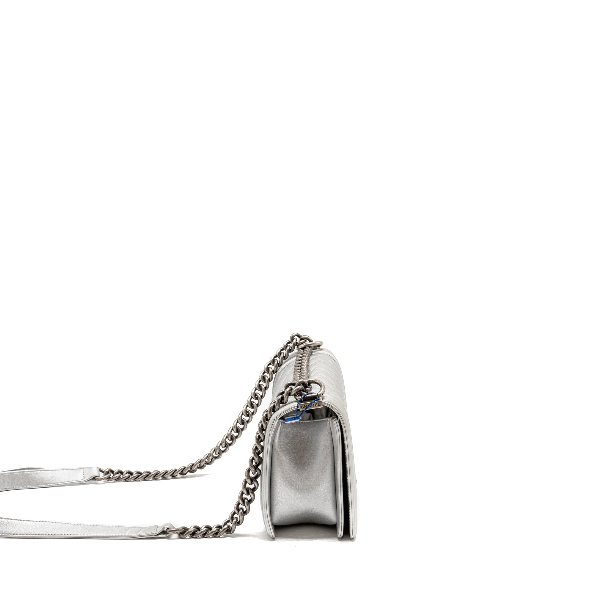 CHANEL MEDIUM BOY BAG LAMBSKIN SILVER SHW