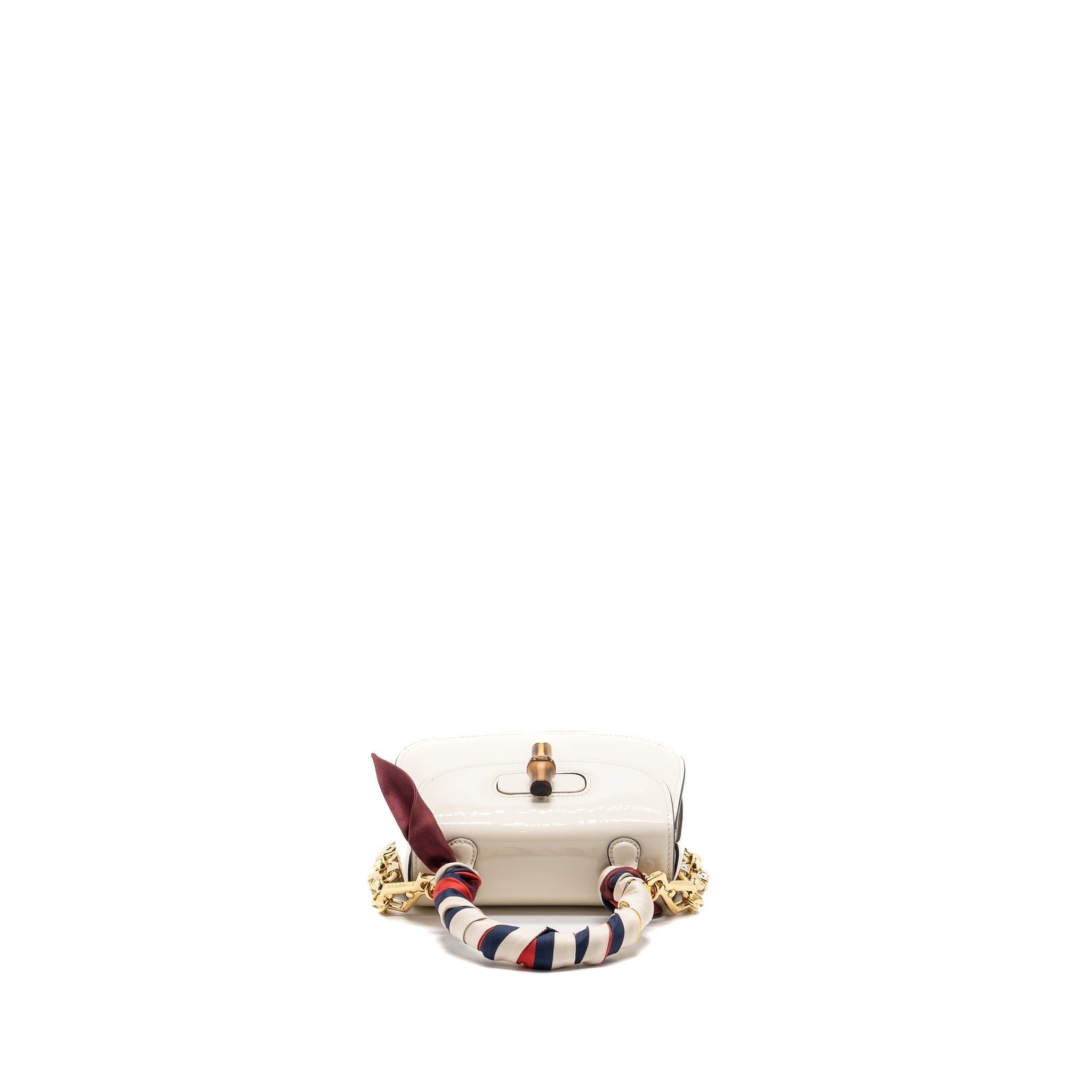 GUCCI BAMBOO 1947 MINI TOP HANDLE BAG PATENT LEATHER WHITE GHW