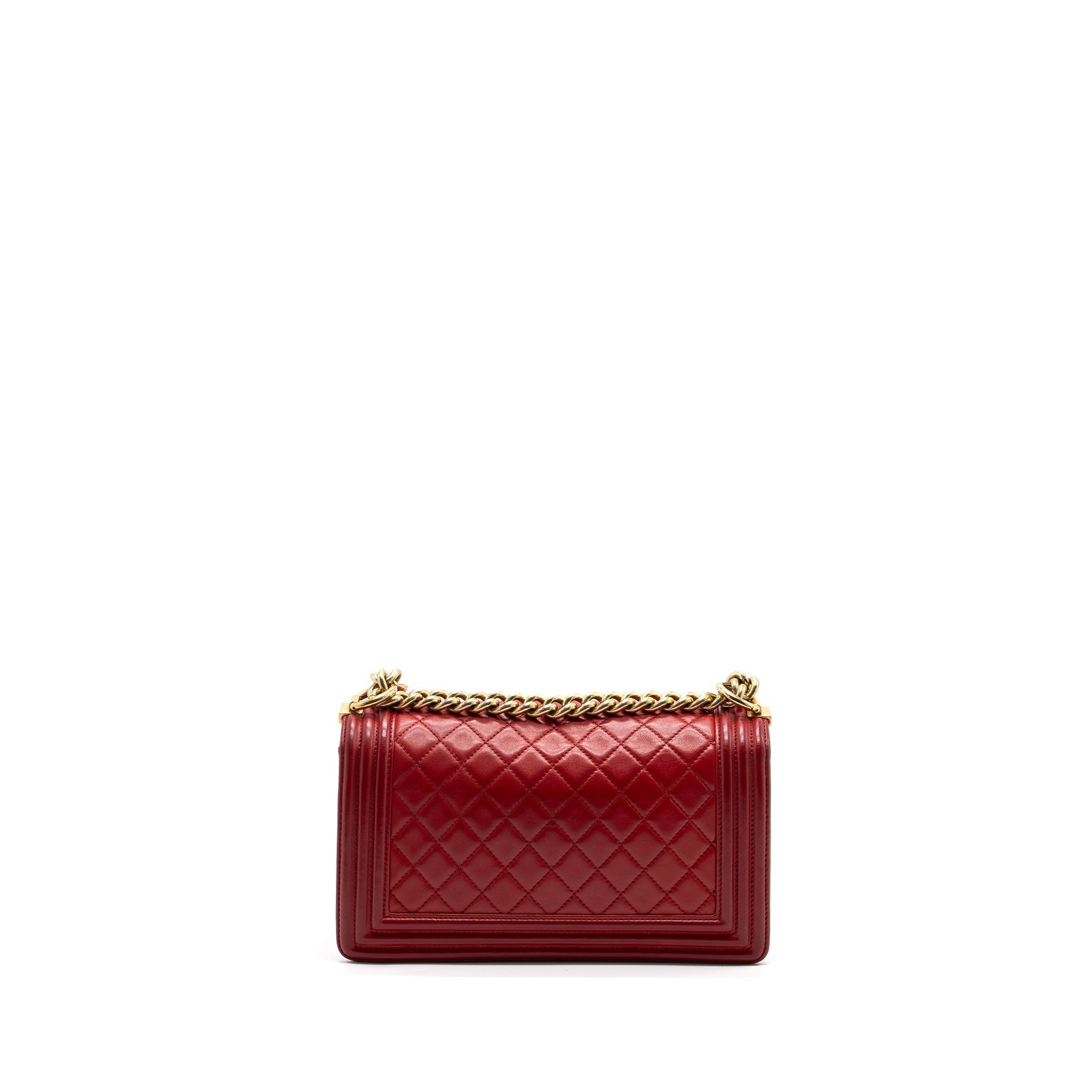 CHANEL MEDIUM BOY BAG LAMBSKIN RED BRUSHED GHW
