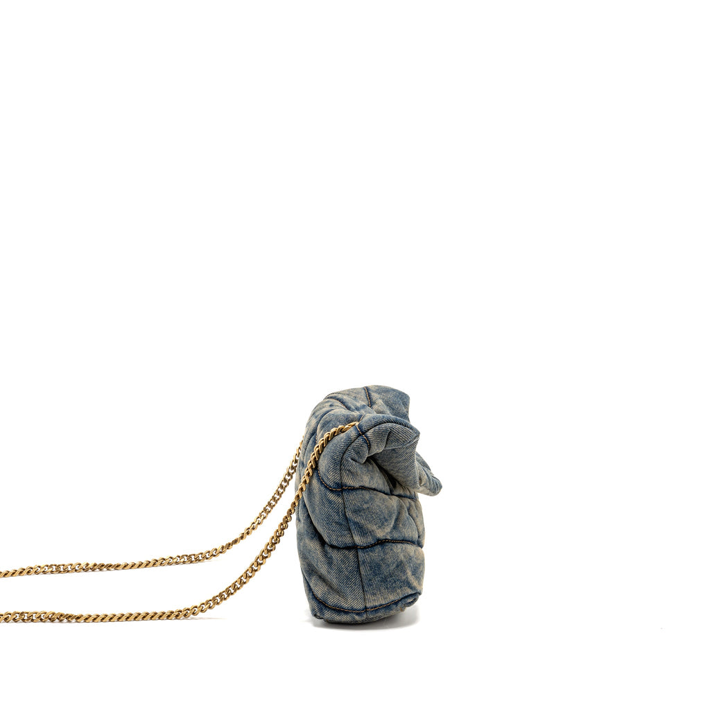 SAINT LAURENT/YSL TOY LOULOU PUFFER SHOULDER BAG DENIM INDIGO BLUE/CINNAMON GHW