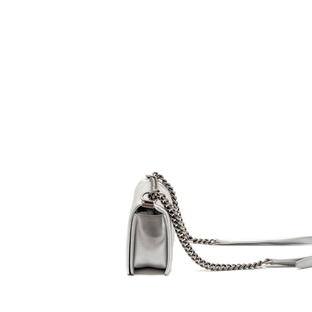 CHANEL MEDIUM BOY BAG LAMBSKIN SILVER SHW