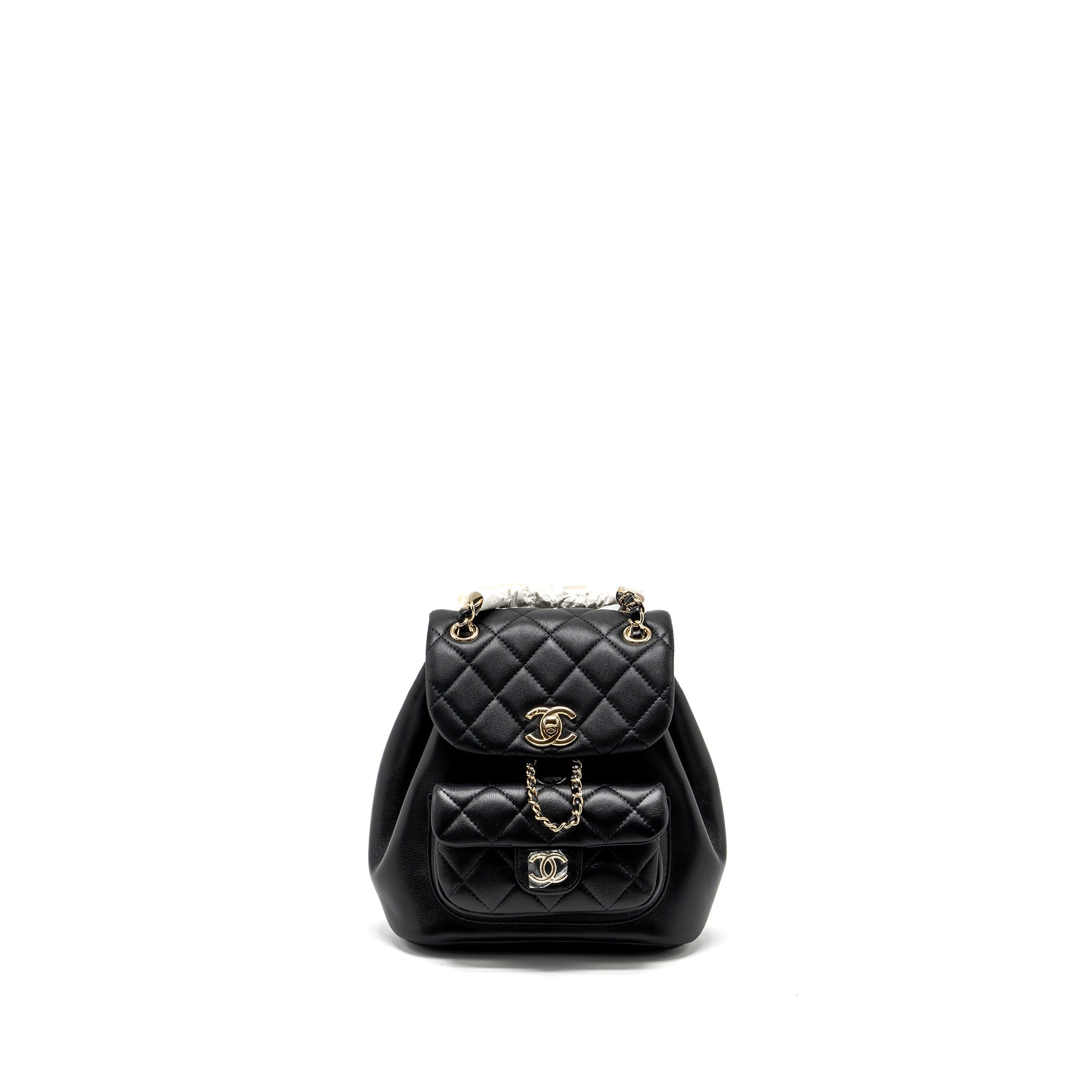 CHANEL 24P MINI DUMA BACKPACK CALFSKIN BLACK LGHW (MICROCHIP)