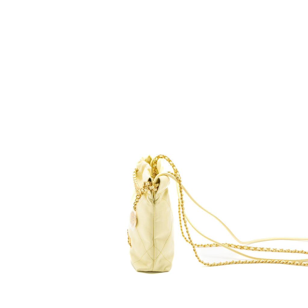 CHANEL 23S MINI 22 BAG SHINY CALFSKIN LIGHT YELLOW BRUSHED GHW (MICROCHIP)