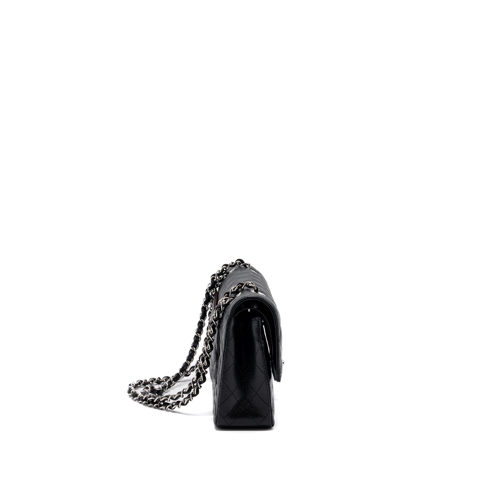 CHANEL MEDIUM CLASSIC DOUBLE FLAP BAG CAVIAR BLACK SHW (MICROCHIP)
