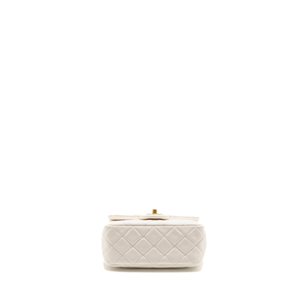 CHANEL PEARL CRUSH MINI SQUARE LAMBSKIN WHITE GHW (MICROCHIP)